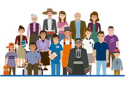 Grupo de personas, ambos sexos, d ntes edades.