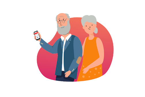 Adultos mayores con teléfonos