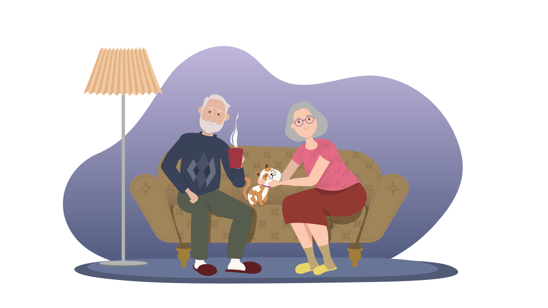 Pareja de abuelitos sentados en un sofa