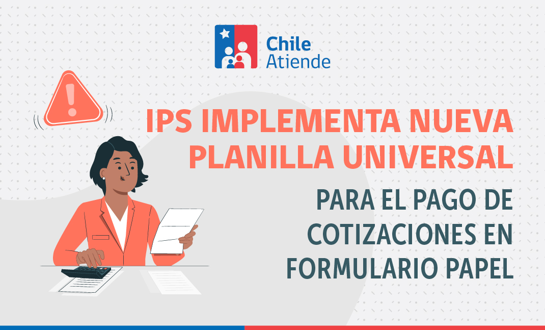 Mujer empresaria mirando una hoja en su mano y texto "IPS implementa nueva planilla universal para el pago de cotiizaciones en formulario papel".